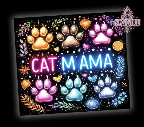 Black Cat Paw 20oz Tumbler Wrap Sublimation Design, Straight Tapered Tumbler Wrap, Cat Mom Tumbler Png, Instant Digital Download Sublimation SvggirlplusArt 