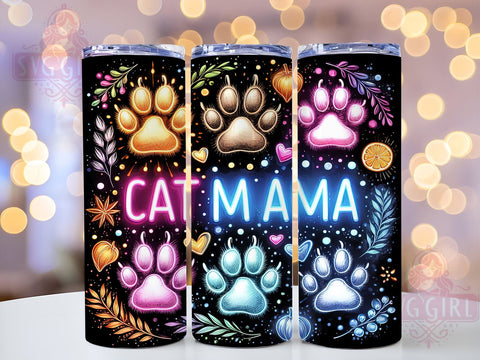 Black Cat Paw 20oz Tumbler Wrap Sublimation Design, Straight Tapered Tumbler Wrap, Cat Mom Tumbler Png, Instant Digital Download Sublimation SvggirlplusArt 