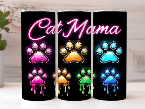 Black Cat Paw Mama 20oz Tumbler Png, Straight & Tapered Tumbler Png, Cat Mama Tumbler Png, Digital Download PNG Sublimation Lara' s Designs 