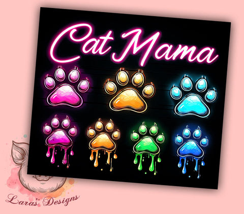 Black Cat Paw Mama 20oz Tumbler Png, Straight & Tapered Tumbler Png, Cat Mama Tumbler Png, Digital Download PNG Sublimation Lara' s Designs 