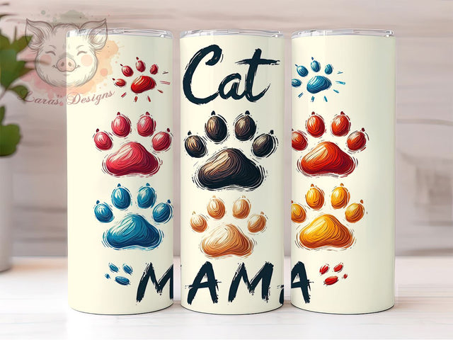 Black Cat Paw Mama 20oz Tumbler Png, Straight & Tapered Tumbler Png, Cat Mama Tumbler Png, Digital Download PNG Sublimation Lara' s Designs 