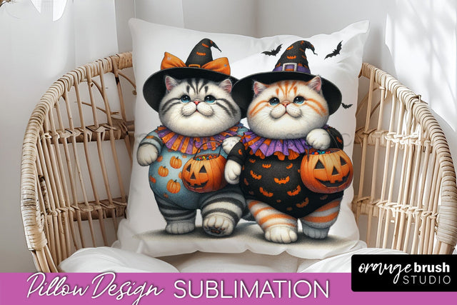 Black Cat Pillow Cover - Cute Halloween Pillow Sublimation Sublimation OrangeBrushStudio 