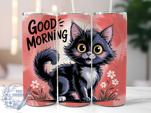 Black Cat Positive Morning Tumbler, Positive Morning Cup, Cat Lover Drinkware, Cute Kitty Sublimation Wrap, Cat Mom Coffee Tumbler, Uplifting Cat Design, Animal Lover Gift Sublimation ToriDesigns 