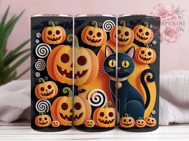 Black Cat Pumpkin Bat Gothic Halloween Tumbler, Pumpkin Bat Cup, Spooky Cat Wrap, 20Oz Sublimation Design, Autumn Cat Mug, Halloween Pumpkin Drinkware, Gothic Bat Tumbler Sublimation Li Zamperini 