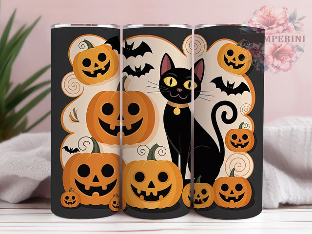 Black Cat Pumpkin Bat Gothic Halloween Tumbler, Pumpkin Bat Cup, Spooky Cat Wrap, 20Oz Sublimation Design, Autumn Cat Mug, Halloween Pumpkin Drinkware, Gothic Bat Tumbler Sublimation Li Zamperini 