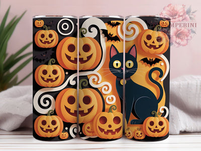 Black Cat Pumpkin Bat Gothic Halloween Tumbler, Pumpkin Bat Cup, Spooky Cat Wrap, 20Oz Sublimation Design, Autumn Cat Mug, Halloween Pumpkin Drinkware, Gothic Bat Tumbler Sublimation Li Zamperini 
