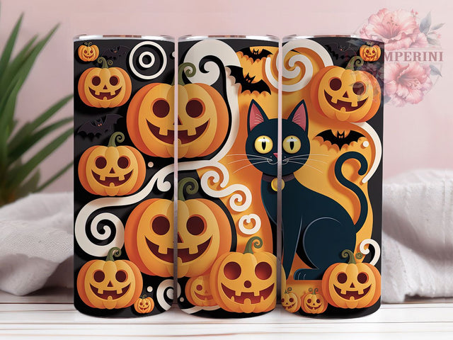 Black Cat Pumpkin Bat Gothic Halloween Tumbler, Pumpkin Bat Cup, Spooky Cat Wrap, 20Oz Sublimation Design, Autumn Cat Mug, Halloween Pumpkin Drinkware, Gothic Bat Tumbler Sublimation Li Zamperini 