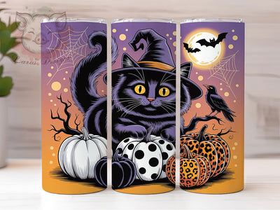 Black Cat Pumpkin Halloween 20Oz Tumbler, Spooky Halloween Cup, 20Oz Sublimation Wrap, Halloween Cat Drinkware, Pumpkin Coffee Tumbler, Autumn Spooky Mug, Witchy Cat Design Sublimation Lara' s Designs 