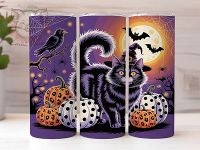 Black Cat Pumpkin Halloween 20Oz Tumbler, Spooky Halloween Cup, 20Oz Sublimation Wrap, Halloween Cat Drinkware, Pumpkin Coffee Tumbler, Autumn Spooky Mug, Witchy Cat Design Sublimation Lara' s Designs 