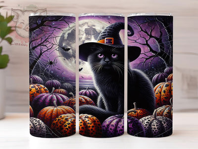 Black Cat Pumpkin Halloween 20Oz Tumbler, Spooky Halloween Cup, 20Oz Sublimation Wrap, Halloween Cat Drinkware, Pumpkin Coffee Tumbler, Autumn Spooky Mug, Witchy Cat Design Sublimation Lara' s Designs 