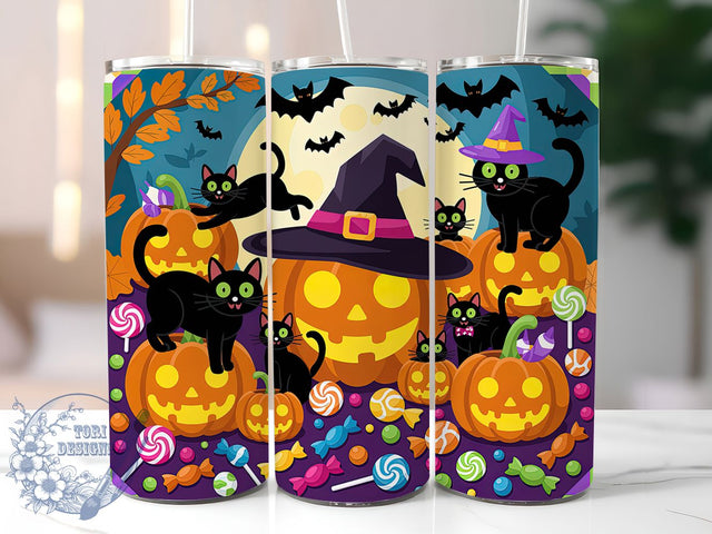 Black Cat Pumpkin Halloween Tumbler, Pumpkin Candy Cup, Spooky Cat Wrap, 20Oz Sublimation Design, Autumn Cat Mug, Halloween Candy Drinkware, Black Cat Pumpkin Tumbler Sublimation ToriDesigns 