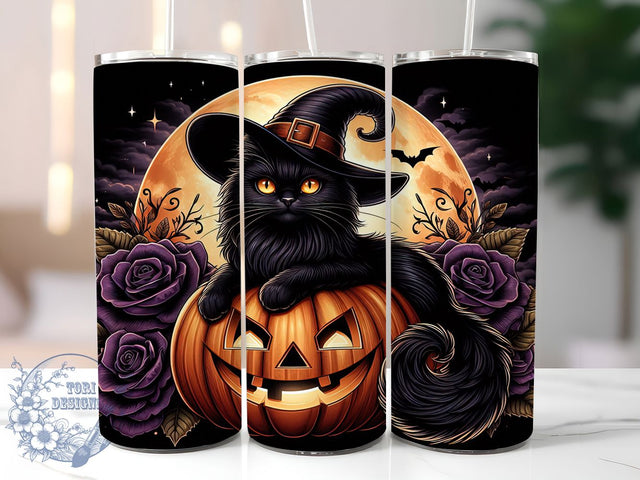 Black Cat Pumpkin Halloween Tumbler, Spooky Cat Cup Wrap, 20Oz Sublimation, Halloween Feline Drinkware, Witchy Cat Mug, Autumn Pumpkin Wrap, Haunted Cat Cup Print Sublimation ToriDesigns 