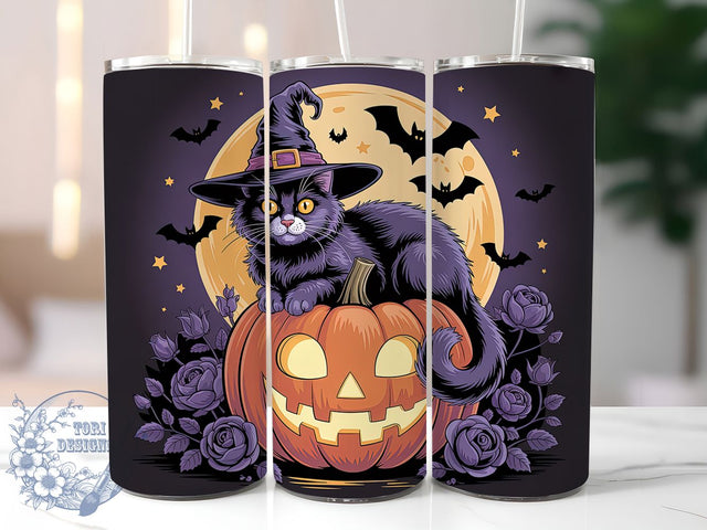 Black Cat Pumpkin Halloween Tumbler, Spooky Cat Cup Wrap, 20Oz Sublimation, Halloween Feline Drinkware, Witchy Cat Mug, Autumn Pumpkin Wrap, Haunted Cat Cup Print Sublimation ToriDesigns 