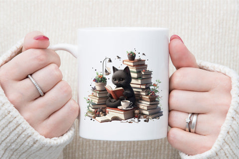 Black Cat Reading Book Sublimation Sublimation designartist 