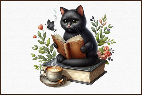 Black Cat Reading Book Sublimation Sublimation designartist 