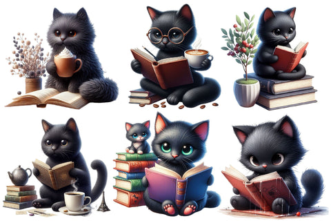 Black Cat Reading Book Sublimation Sublimation designartist 