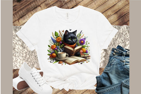 Black Cat Reading Book Sublimation Sublimation designartist 