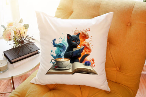 Black Cat Reading Book Sublimation Sublimation designartist 