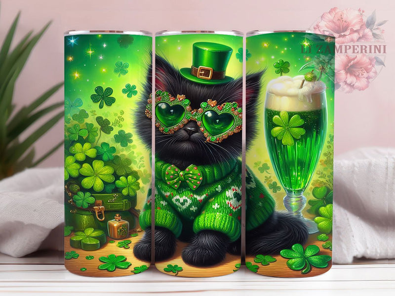 Black Cat Shamrock Tumbler, St Patricks Tumbler, Stylish 20oz Wrap, Sublimation Design, Trendy Gift Idea, Shamrock Cat Wrap, Festive Black Cat Tumbler Sublimation Li Zamperini 