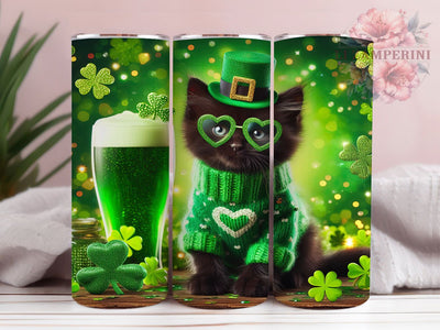 Black Cat Shamrock Tumbler, St Patricks Tumbler, Stylish 20oz Wrap, Sublimation Design, Trendy Gift Idea, Shamrock Cat Wrap, Festive Black Cat Tumbler Sublimation Li Zamperini 