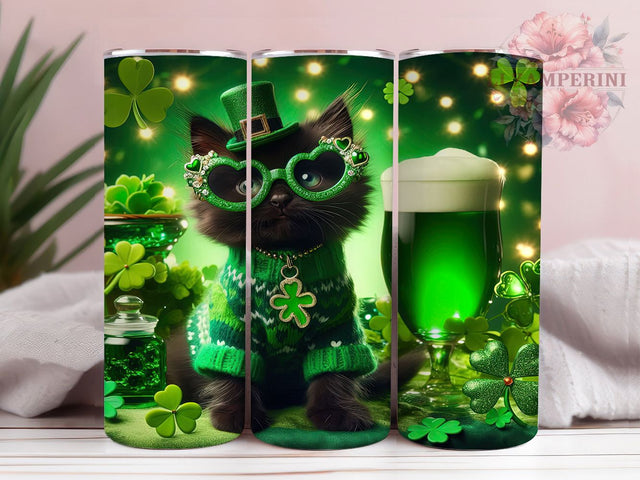Black Cat Shamrock Tumbler, St Patricks Tumbler, Stylish 20oz Wrap, Sublimation Design, Trendy Gift Idea, Shamrock Cat Wrap, Festive Black Cat Tumbler Sublimation Li Zamperini 