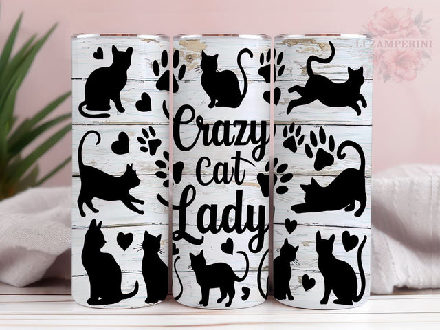 Black Cat Silhouette 20oz Tumbler Wrap PNG, Crazy Cat Lady Tumbler Png, Straight & Tapered Tumbler Wrap, Instant Digital Download Sublimation Li Zamperini 