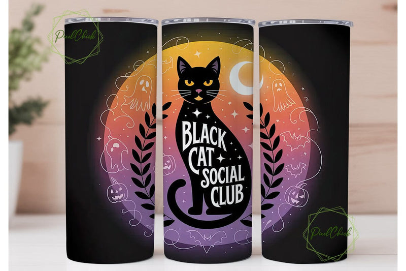 Black Cat Social Club 20oz Tumbler Wrap Sublimation PixelChick 