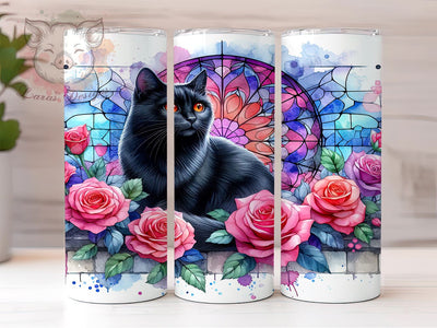 Black Cat Stained Glass Halloween 20oz Tumbler Png, Straight & Tapered Tumbler Png, Black Cat Tumbler Png, Digital Download PNG Sublimation Lara' s Designs 