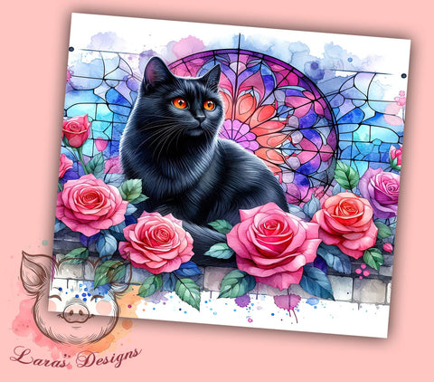 Black Cat Stained Glass Halloween 20oz Tumbler Png, Straight & Tapered Tumbler Png, Black Cat Tumbler Png, Digital Download PNG Sublimation Lara' s Designs 