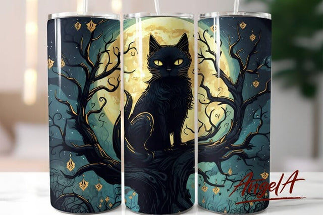 Black cat tumbler tumbler wrap / black cat moon silhouette Sublimation Angelina Semenova 