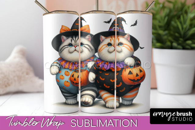 Black Cat Tumbler Wrap - Cute Halloween Tumbler Sublimation Sublimation OrangeBrushStudio 