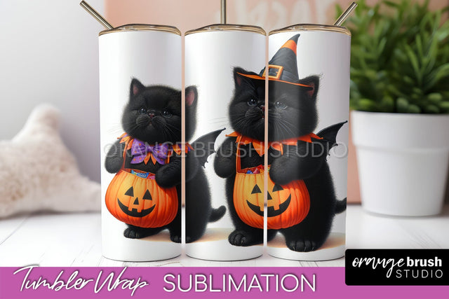 Black Cat Tumbler Wrap - Cute Halloween Tumbler Sublimation Sublimation OrangeBrushStudio 
