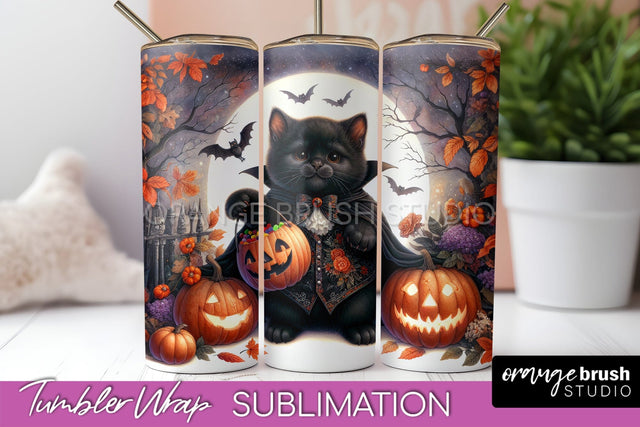 Black Cat Tumbler Wrap - Cute Halloween Tumbler Sublimation Sublimation OrangeBrushStudio 