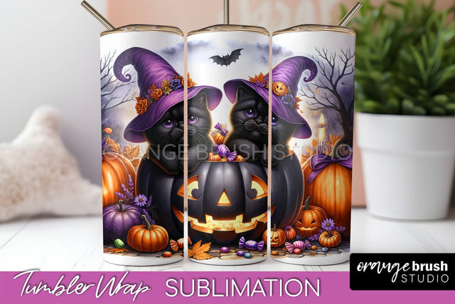 Black Cat Tumbler Wrap - Cute Halloween Tumbler Sublimation Sublimation OrangeBrushStudio 