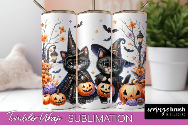 Black Cat Tumbler Wrap - Cute Halloween Tumbler Sublimation Sublimation OrangeBrushStudio 