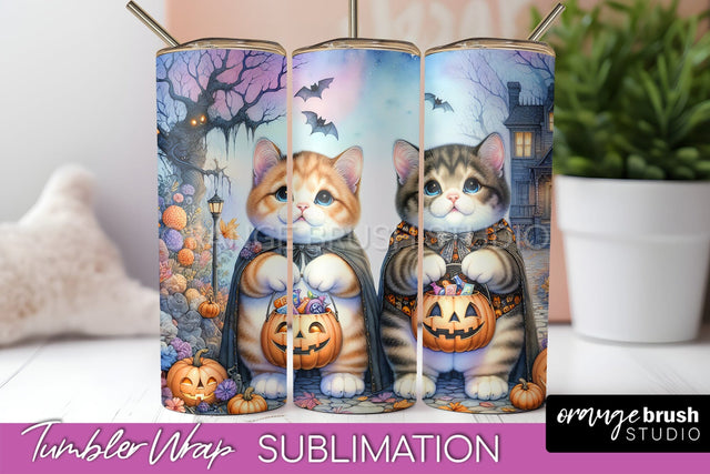 Black Cat Tumbler Wrap - Cute Halloween Tumbler Sublimation Sublimation OrangeBrushStudio 
