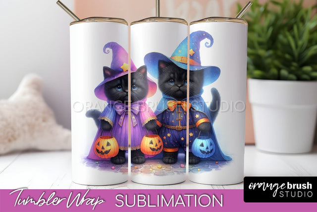 Black Cat Tumbler Wrap - Cute Halloween Tumbler Sublimation Sublimation OrangeBrushStudio 