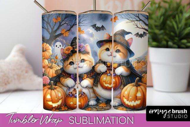 Black Cat Tumbler Wrap - Cute Halloween Tumbler Sublimation Sublimation OrangeBrushStudio 
