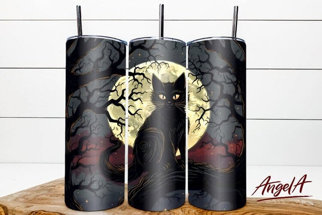 Black cat tumbler wrap / Halloween tumbler wrap / cat moon Sublimation Angelina Semenova 