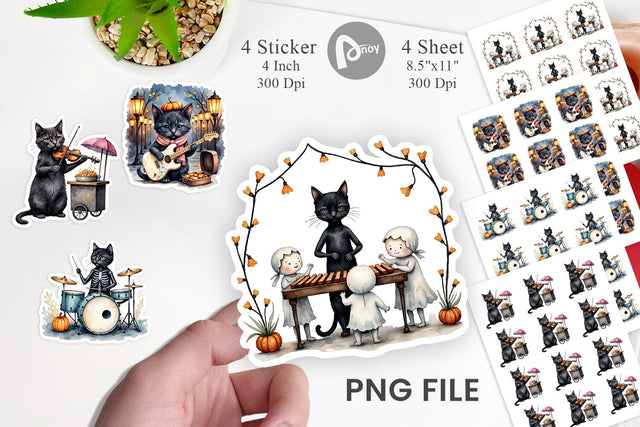 Black Cat Tunes Sticker Sublimation artnoy 