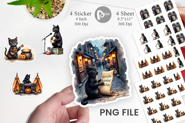 Black Cat Tunes Sticker Sublimation artnoy 