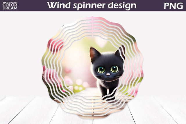 Black Cat Wind Spinner | Cute Cat Wind Spinner Sublimation WatercolorColorDream 