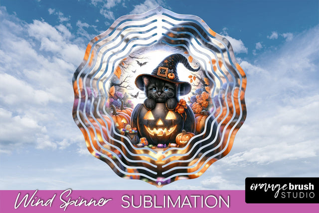 Black Cat Wind Spinner - Halloween Wind Spinner Sublimation Sublimation OrangeBrushStudio 