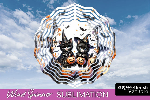 Black Cat Wind Spinner - Halloween Wind Spinner Sublimation Sublimation OrangeBrushStudio 