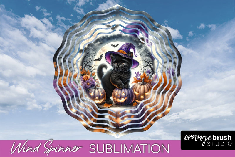 Black Cat Wind Spinner - Halloween Wind Spinner Sublimation Sublimation OrangeBrushStudio 