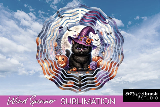 Black Cat Wind Spinner - Halloween Wind Spinner Sublimation Sublimation OrangeBrushStudio 