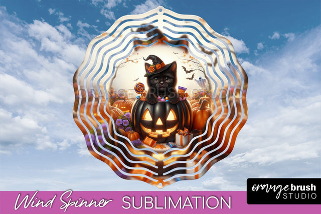 Black Cat Wind Spinner - Halloween Wind Spinner Sublimation Sublimation OrangeBrushStudio 