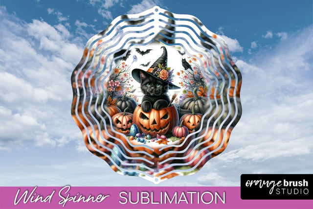 Black Cat Wind Spinner - Halloween Wind Spinner Sublimation Sublimation OrangeBrushStudio 