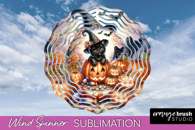 Black Cat Wind Spinner - Halloween Wind Spinner Sublimation Sublimation OrangeBrushStudio 