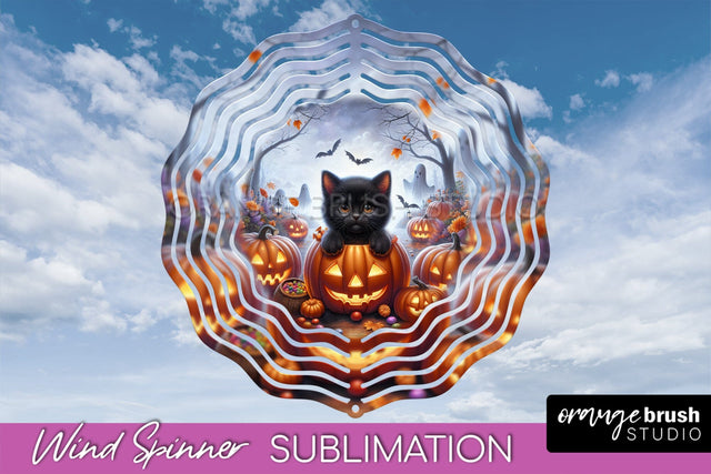 Black Cat Wind Spinner - Halloween Wind Spinner Sublimation Sublimation OrangeBrushStudio 